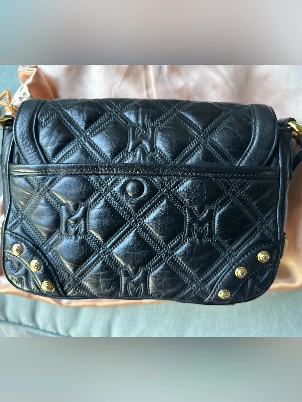 Metrocity Black Quilted Leather Crossbody Bag with Gold Hardware